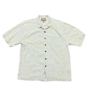 Jamaica Jaxx Men Button Up Shirt XL Green Floral 100% Silk Hawaiian Beach Hawaii